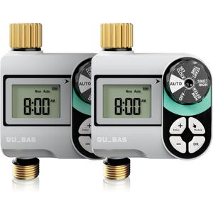 [2 Pack] QUOBAS Digital Water Timer, Programmable Sprinkler Controller, Large LCD Display, Auto/Manual/Delay Modes, for Garden Hose Watering and Drip Irrigation System