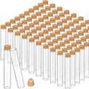 Thyle 100 Pcs 20ml Glass Test Tubes with Cork 20x105mm Clear Stoppers Flat Bottom Lab Alcohol Tampons Glass Propagation Tubes Container Vials for Plant Scientific Experiments Candy Storage Party Favor