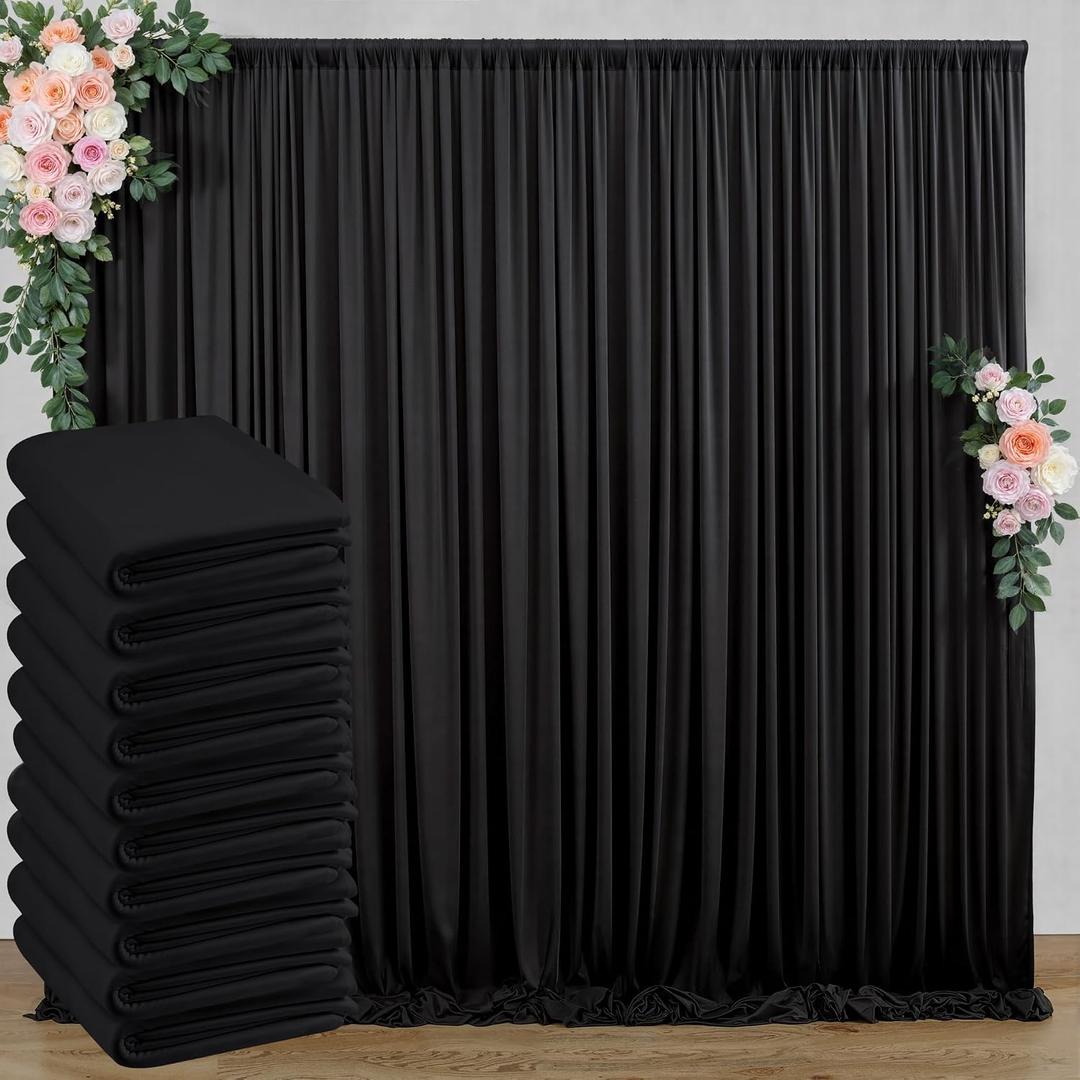 50 ft x 10 ft Wrinkle Free Black Backdrop Curtain for Parties, 10 Panels Polyester Black Photo Backdrop Drapes for Graduation Birthday Wedding Party Stage Curtains, Thick Bulk Background Curtains