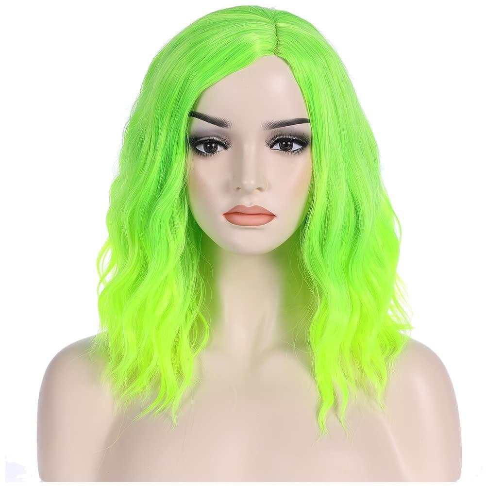 BERON Green Wig - Short Curly Lime Green Synthetic Wig for Women & Girls - Heat Resistant