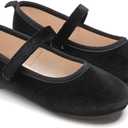 FEVERSOLE Girls Cute Dress Mary Jane Shoes Soft Party Holiday Ballet Flats (13.5 Little Kid, Black Velvet Loop Maryjane)