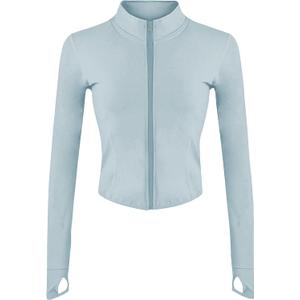 Lviefent Womens Lightweight Full Zip Running Track Jacket Workout Slim Fit Yoga Sportwear with Thumb Holes, X-Small, Lightblue