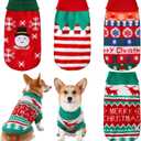 4 Pack Dog Christmas Sweater, Dog Christmas Outfit Holiday Sweater Reindeer Snowman Striped Knitted Clothes for Small Medium Large Doggies Pets(Large)