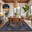 nesrt Boho Vintage 5x7 Area Rug, Low Pile Large Living Room Rugs Washable Non Slip, Soft Faux Wool Thin Printed Carpet for Bedroom Dining Room Laundry Office, Retro Area Rug Indoor Decor (Navy Blue)