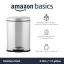 Amazon Basics MINI Trash Can, 1.32 Gallon (5L) Smudge Resistant Rectangular Bin with Soft-Close Lid, Step Foot Pedal, Removable Inner Bucket, Brushed Stainless Steel, for Bathroom, Satin Nickel Finish