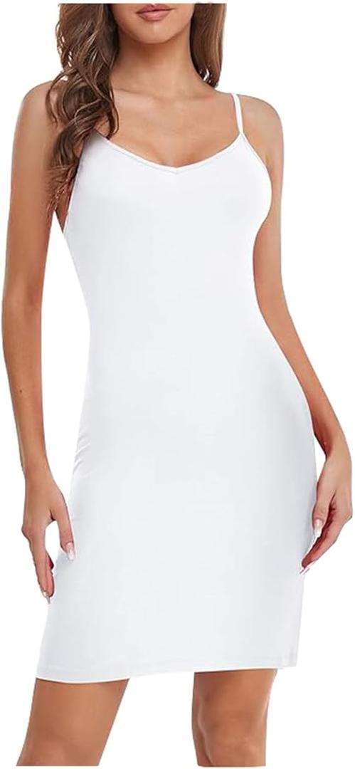 Women's Full Slips Basic Under Dress Adjustable Spaghetti Straps Cami Slip Sexy Chemise Nightgown V Neck Nightwear, Size M