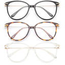 Gaoye Blue Light Blocking Glasses Women/Men, Fashion Cat Eye Fake Eyeglasses UV Ray Filter Computer Gaming Glasses (3 Pack, Black+Tea Leopard+Transparent)