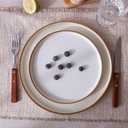 Famiware Nebula Plates and Bowls Sets for 4, 12 Pieces Stoneware Dinnerware Set, Microwave and Dishwasher Safe Dishes Set, Vanilla White with Brown Rim