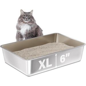 Stainless Steel Litter Box, 23.6x15.7"x6" Deep Stainless Steel Cat Litter Box Extra Large, XL Metal Litterbox for Big Cats with High Sides, Non Stick Surface, Easy to Clean