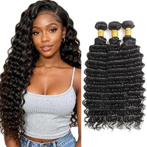 Color #1B Bundle Deep Wave Human Hair Bundles 20 22 24 Inch Peruvian Unprocessed Virgin Hair Natural Black Deep Curly Bundles 150g/3Pcs