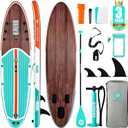 Niphean Inflatable Stand Up Paddle Board with SUP Accessories, Anti-Slip EVA Deck, 106 Inflatable Paddle Boards for Adults & Youth of All Skill Levels (Classic Wood Grain)
