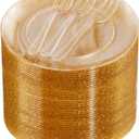Festiva 200Pcs Gold Glitter Dessert Plates 6.3" with Forks 5"-Small Plastic Dessert/Cake/Appetizer Plates Disposable for 100 Guests Easter Party &Wedding& Birthday&Mother's Day