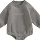 Baby Boy Oversized Sweatshirt Romper Solid Long Sleeve Bubble Little Dude Romper Sweater Onesie Fall Clothes (Grey, 0-3 Months)