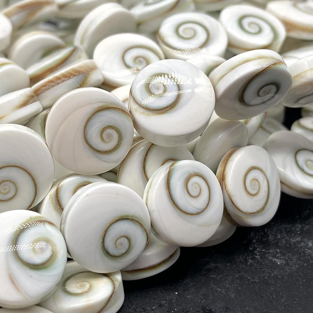 ABCGEMS Premium-Grade Shiva Eye Shell Beads - Protective Door of Snail Shell - 100% Organic Doublet Disc-Coin 6mm (Tiny) (White Disc (Thicker))