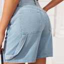 PLNOTME Womens High Waisted Denim Shorts Summer Casual Button Down Baggy Jean Shorts with Pockets (Blue)