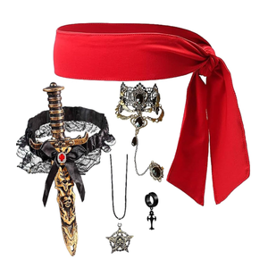 5 PCS Women's Pirate Costume With Head Scarf, Sword, Necklace, Bracelet, and Earrings
