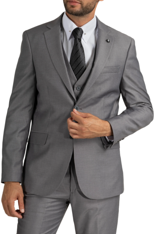 Men's 3-Piece Suits Slim Fit 1 Button Dress Suit Jacket Blazer, Pants & Vest Set , Gray, Size M