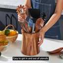 Wooden Utensil Holder for Countertop, 360 Rotating Kitchen Utensil Holder, 7.2"x 6" Large Acacia Wood Crock, Farmhouse Kitchen Decor