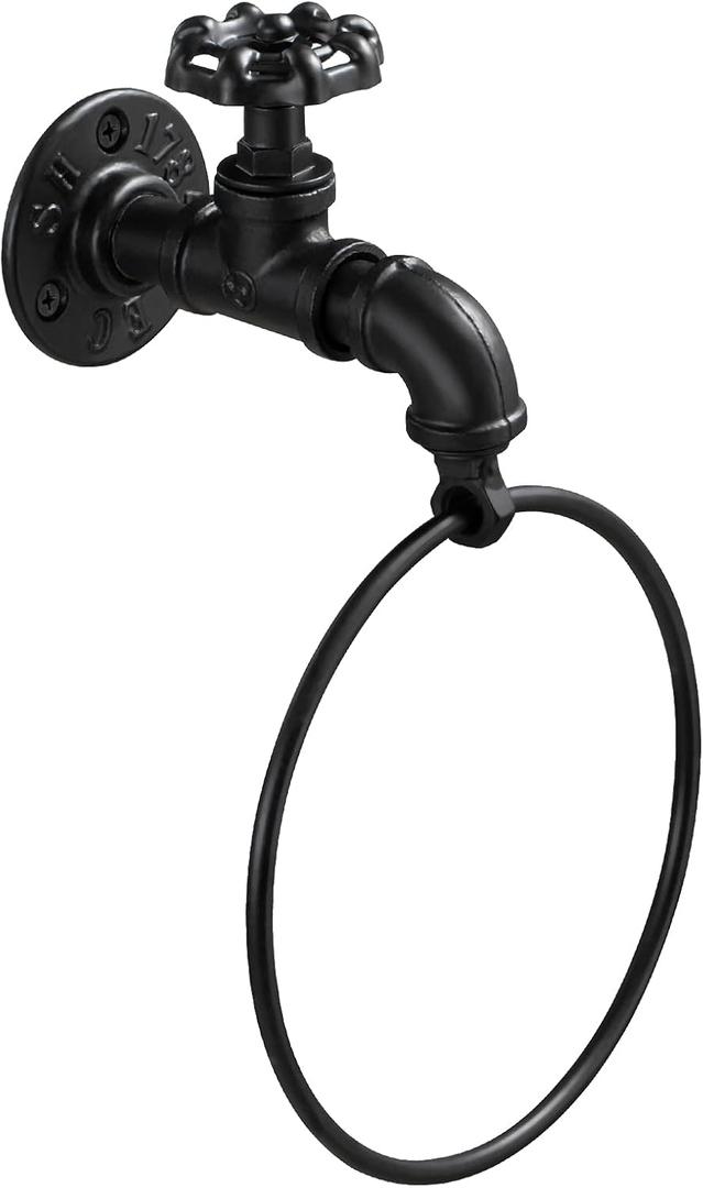 Farmhouse Bathroom Decor, garini Rustic Water Spigot Towel Holder, Black Metal Hand Towel Holder for Bathroom Living Room Toilet.