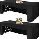 2 Pack 6FT Open Back Fitted Tablecloths, Black Table Clothes for 6 Foot Rectangle Tables, 72 x 30 Inch Washable Polyester Fitted Table Cover for Parties, Wedding, Banquet, Trade Show (Black)