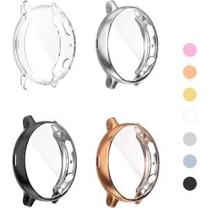 (4 Pack) Screen Protector Case Compatible for Samsung Galaxy Watch Active 2 44mm Silicone Bumper Protective Shell Face Cover (Active2 44mm Clear/Silver/Black/Rosegold)