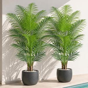 Keeplush 5ft Artificial Palm Tree Indoor Plant Tall Fake Tropical Paradise Palm Tree in Pot with Real Bark Design Faux Areca Palm Tree for Home Office Living Room Bedroom Farmhouse Modern Decor 2pcs