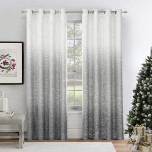 Ombre Full Blackout Curtain Panels 84 Inch Long Noise Reducing Energy Efficient Window Treatment Drapes for Bedroom Linen Texture with Grommets Top Gradient Print Cream White to Gray, 50"x84"x2 (Grey)