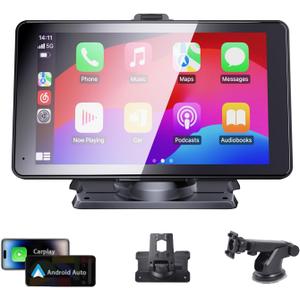 Portable Wireless Carplay Car Stereo, 7" HD Touchscreen for Car with Apple CarPlay & Android Auto with Mirror Link/Backup Camera/Siri/Bluetooth/Navigation/AUX for All Vehicles