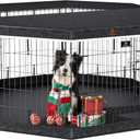 PJYuCien Dog Playpen, 8 Panels 30H Dog Pens Indoor with Bottom Pad and Top Cover, Metal Foldable Pet Puppy Exercise Fence Crate Kennel, Better for Small Animals,Black