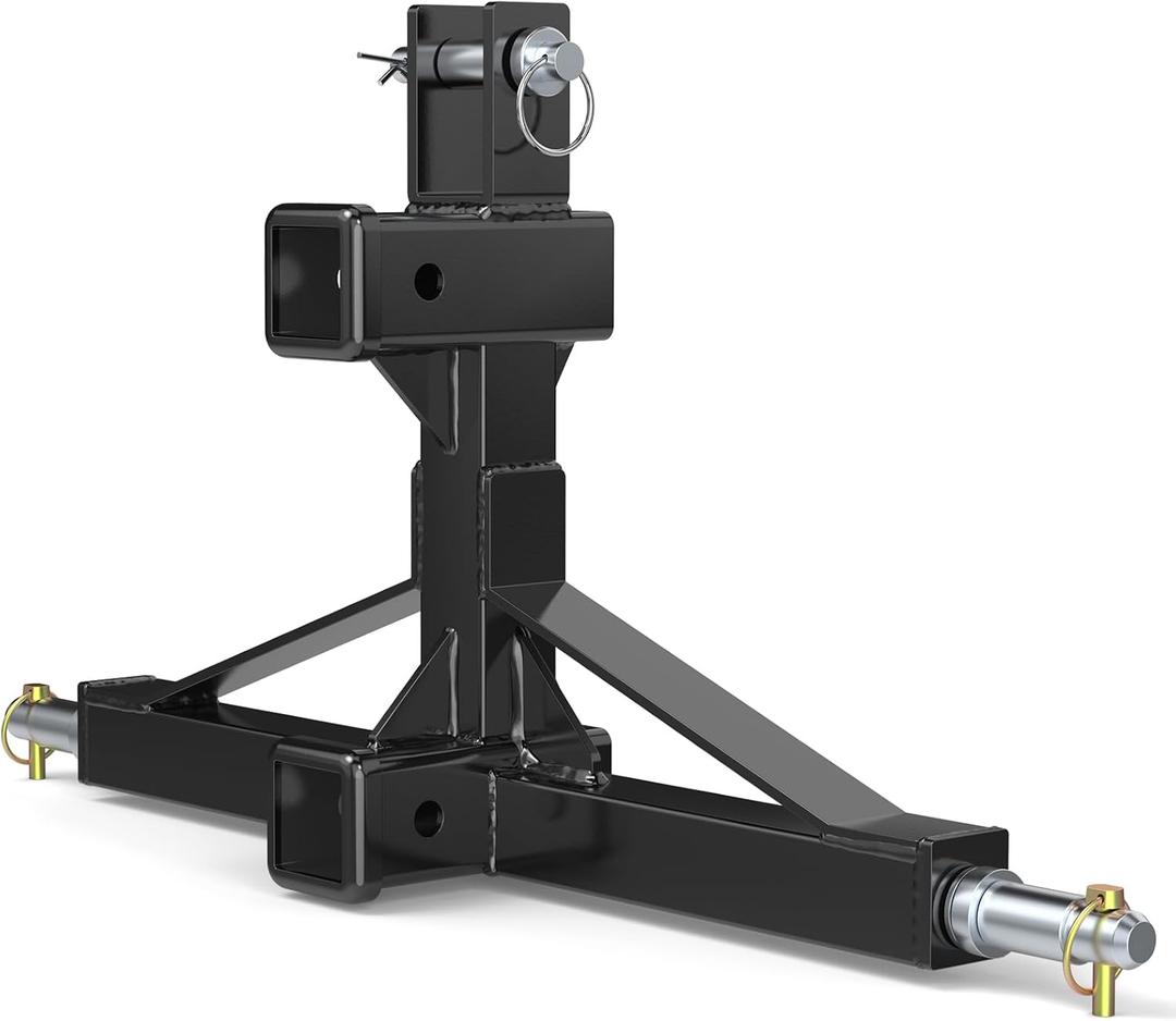 Black Heavy-Duty 3 Point Hitch Receiver with Dual 2 Receiver, 3 Point Trailer Hitch 2 Receiver Quick Hitch Fits Standard, 5th Wheel & Gooseneck Trailers  Compatible with Subcompact & Farm Equipment