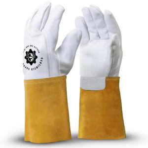 CertiWeld Supplies Leather Welding Gloves – Heat Resistant Work Gloves – Extended Cuff Protection Welding Sleeves for BBQ, Gardening, Manual Work – Anti Puncture and Durable Goatskin (Medium)