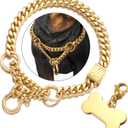 Jewelry Kingdom 1 Gold Dog Martingale Collar Metal Chain with Design Secure Buckle Dog Tag, 18K Cuban Link 15MM Strong Heavy Duty Chew Proof Walking Training Slip Collar (15MM, 26") (26"(Fits Neck 24"-23.5"))