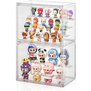 JOYZAN Acrylic Display Cases for Collectibles 2 Packs 4 Layer Adjustable Clear Figure Display Case with Magnetic Door Stackable Collectible Display Box with 3 Movable Plates Blind Box Case - Large