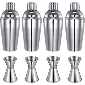 4 Packs Cocktail Shaker Set Martini Shaker Bulk Stainless Steel Martini Mixer with Strainer and Double Measuring Jigger for Bar Party Home Use Bar Mixing Tool(18 oz/ 550 ml)