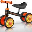Balance Bike for 1 Year Old Boys Girls Colorful Lighting Baby Balance Bike Toys First Ride on Toys 10-24 Month Toddler 12-24 Month First Bike Infant Birthday Gift Baby Walker Bike with Adjustable Seat (Black/Orange)