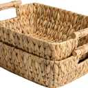 StorageWorks Hand-Woven Storage Baskets with Wooden Handles, Water Hyacinth Wicker Baskets for Organizing, 2 Pack (Large)