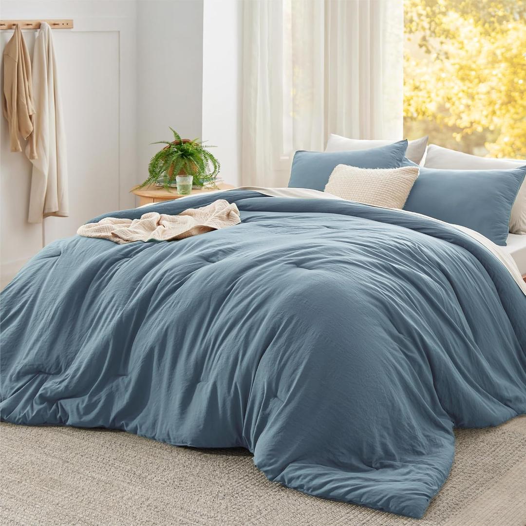 Bedsure Super King Plus Comforter Set, Dusty Blue Soft Prewashed Bedding for All Seasons, 3 Pieces GentleSoft Bed Set, 1 Lightweight Comforter (128"x120") and 2 Pillowcases (20"x36")