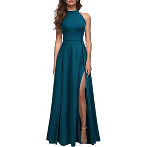 MUSHARE Women's Halter Neck Sexy Split Cocktail Party Maxi Long Formal Dress, M