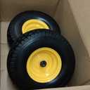 2 Pcs 15x6.00-6 Flat Free Lawn Mower Tire and Wheel, 15x6-6 nhs Lawn Mower Front Tires, Compatible with John Deere Riding Mowers Lawn Tractors, with 3/4" & Extra 5/8" Bearings, 3"-4.4" Centered Hub, Missing Bearings