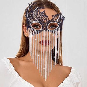 Tgirls Rhinestone Masquerade Mask Crystal Tassel Lace Mask Costume Party Eye Mask Sparkly Face Masks