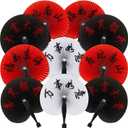 Jetec 15 Pcs Chinese Folding Hand Fans, Oriental Japanese Paper Handheld Fans for Wedding Party Decoration Asian Dance Performance Fan Set Summer Festival Favor Supply Gift (White,Black,Red,Round)
