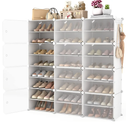 Portable Shoe Rack Organizer with Door, 48 Pairs Shoe Storage Cabinet Easy Assembly, Plastic Adjustable Shoes Organizer Stackable Detachable Free Standing Shoes Rack White