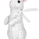 Rattan Effect Resin Bunny Easter Decor,Table Rabbit Easter Decorations,Spring Bunnies Decoration Statue Figurine for Home Farmhouse (White, Small-Stand)