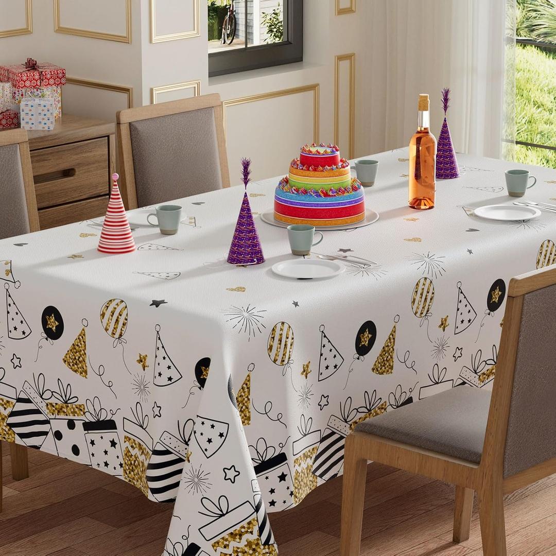 XCHI Birthday Gifts Hats Balloons Firework Tablecloth Rectangle Washable Table Covers for Indoor Outdoor Dining Table Home Party Decorations 60x84 Inch