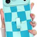 KANGHAR Compatible with iPhone 17 Pro Case, Support for MagSafe, Silicone Checkered Cute Pattern, Wristband Kickstand Camera Protection Soft Slim Cover for Girls Women - Blue