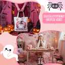 9 Pcs Halloween Pink Boo Basket Stuffers Gifts for Women, Ghost Glass Cups Tumbler 16 oz with Lid, Pink Tote Bags, Socks, Halloween Gifts Box for Teens Girls Her Sister Family Friends Adult