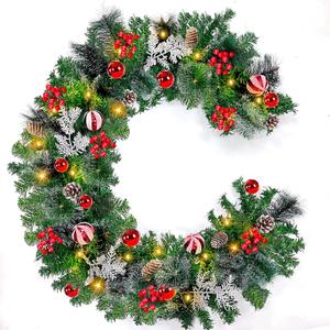 6 Ft by 10 Inch Prelit Christmas Garland with 30 Lights Timer 150 Snowy Bristle Pine, 9 Ball Ornaments, 8 Pinecones,56 Red Berries, 3 Cypress Leaves Battery Operated Xmas Decor for Home Indoor Mantle