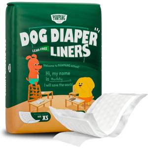 PAWPANG Disposable Dog Diaper Liners Booster Pads for Male & Female Dogs, 100ct, 5 Sizes Options, Doggie Diaper Inserts fit Most Types of Dog Diapers - Pet Belly Bands & Male Wraps (X-Small (100 ct))