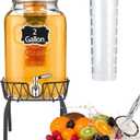 2 Gallon Glass Beverage Dispenser with Stand & Fruit Infuser, Stainless Steel Spigot - Glass Drink Dispensers for Parties, Drink Dispensers with Lids for Lemonade Sun Tea