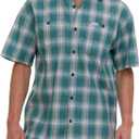 Wrangler Button Up Shirts for Men Big and Tall - Plaid Short Sleeve Casual Shirt (4X, Brittany Blue)